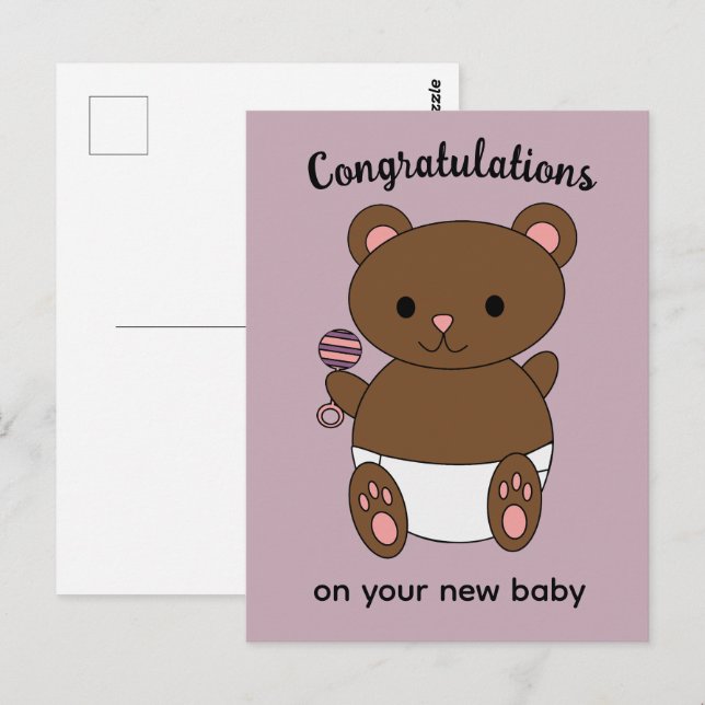 Congratulations New Baby Girl Bear Pink Postcard (Front/Back)