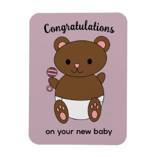 Congratulations New Baby Girl Bear Pink Purple Magnet