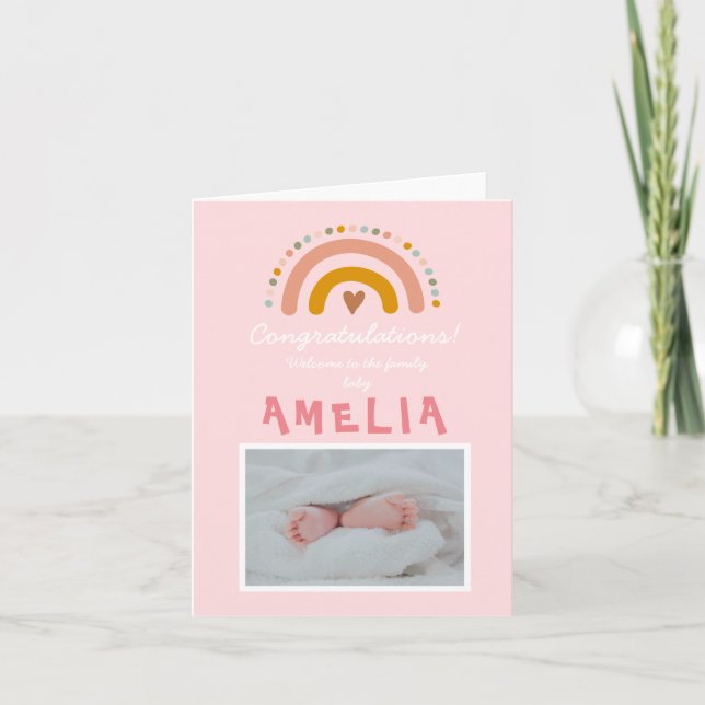 Congratulations New Baby Girl Photo Rainbow Card (Front)