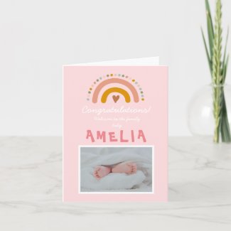 Congratulations New Baby Girl Photo Rainbow Card