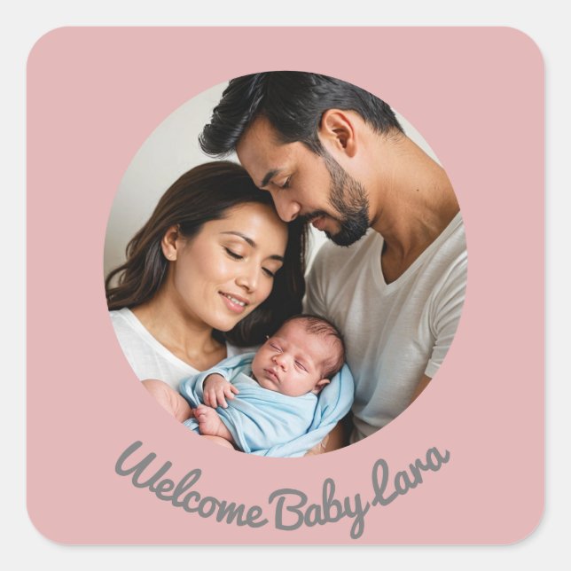 Congratulations new baby girl pink, welcome baby square sticker (Front)