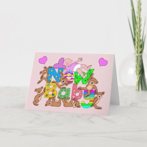 Congratulations New Baby Girl With Teddy Bears Car Card