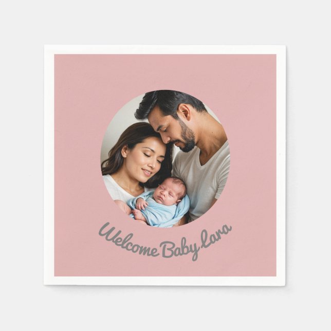 Congratulations new baby shower pink, welcome girl napkins (Front)