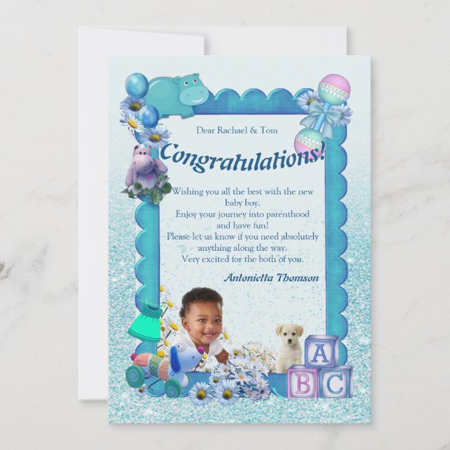 Congratulations New BLUE Baby Boy Card (Front)