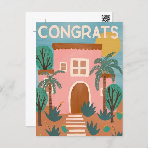 Congratulations New Home Adobe House Cactus Custom Postcard