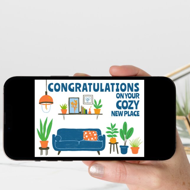 Congratulations New Home Cozy Cute Living Room Card (Front Digital)