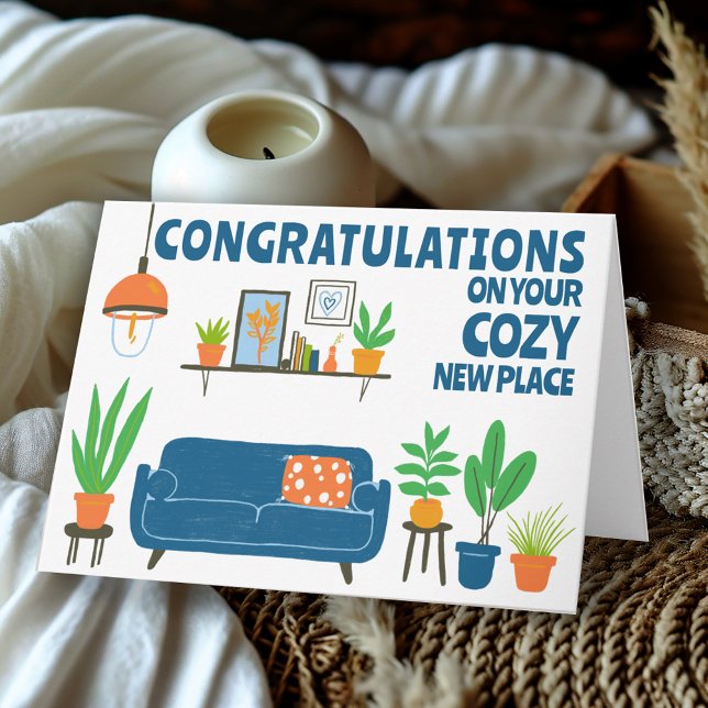Congratulations New Home Cozy Cute Living Room Card (Congratulations New Home Cozy Cute Living Room Custom Housewarming Colorful Whimsical Greeting Card
)