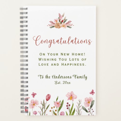 Congratulations New Home Family Name Year Recipe  Notebook
