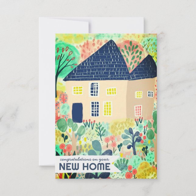 Congratulations New Home Garden Watercolor Cute Card (Front)