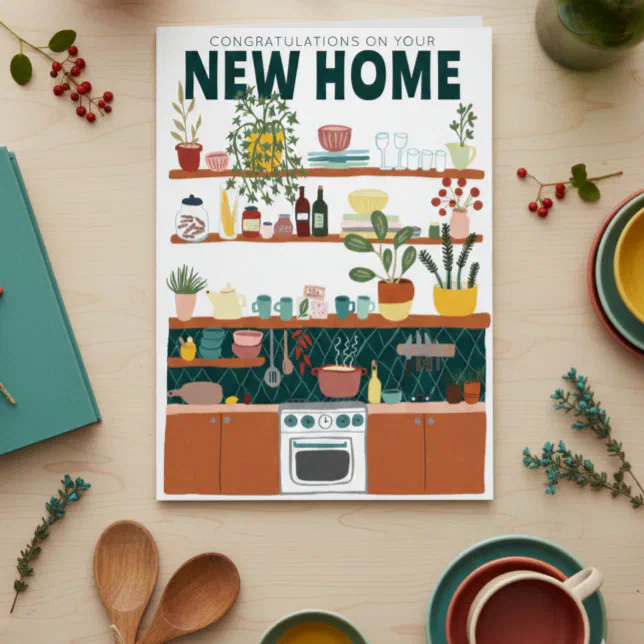 CONGRATULATIONS NEW HOME MOVING Cute Kitchen Card | Zazzle