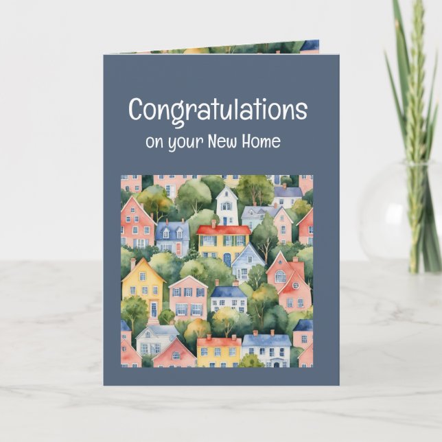 Congratulations New Home Watercolor Houses Card (Front)