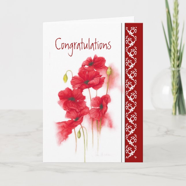Congratulations New Job Red Poppies Garden Flower Card (Front)