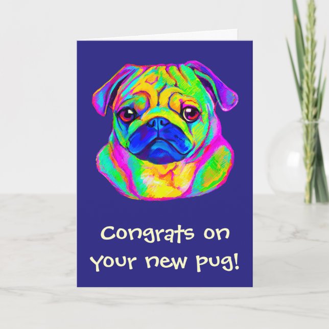 Congratulations New Pug in Colors Card (Front)