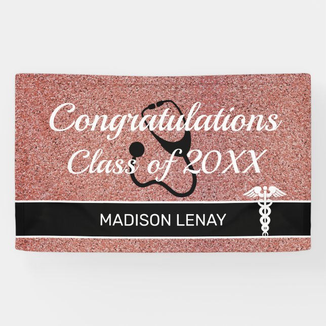 Congratulations Nurse Graduation Pink Glitter Name Banner (Horizontal)