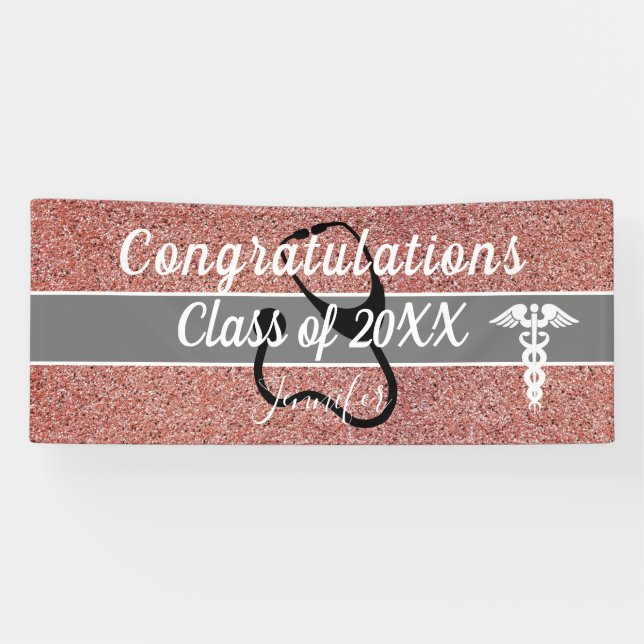 Congratulations Nurse Graduation Rose Gold Custom Banner (Horizontal)