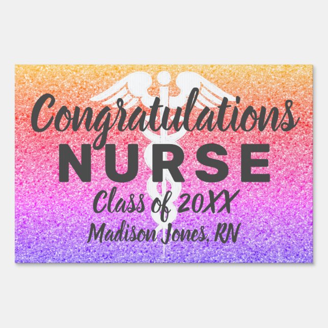 Congratulations Nurse Rainbow Glitter Class Name Sign (Front)