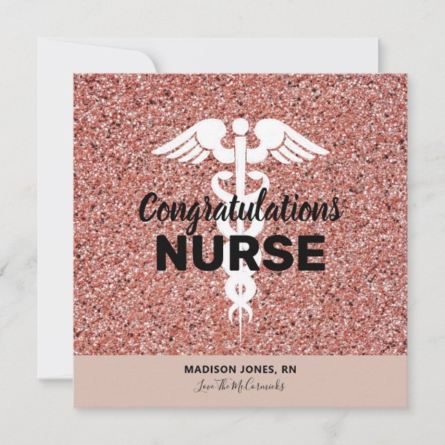 Congratulations Nurse Rose Gold Glitter Graduation Card (Front)