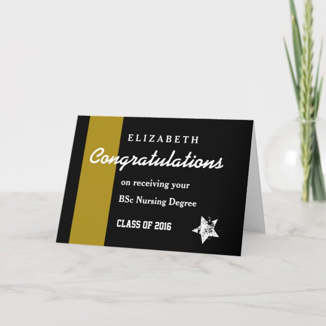 CONGRATULATIONS Nursing Degree Gold Stripe Card (Front)