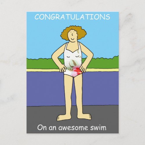 Congratulations on Awesome Swim for Her Postcard