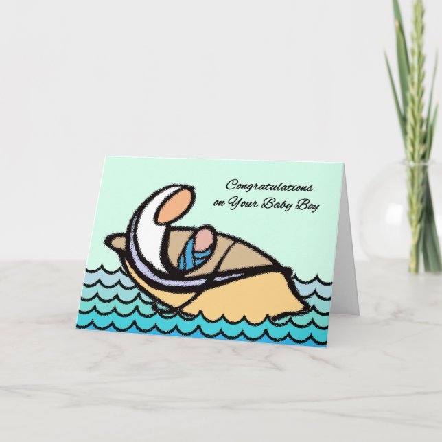 Congratulations on Baby Boy, Mother, Son in Boat Card (Front)