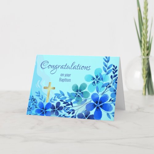 Congratulations on Baptism with Blue Flowers Card