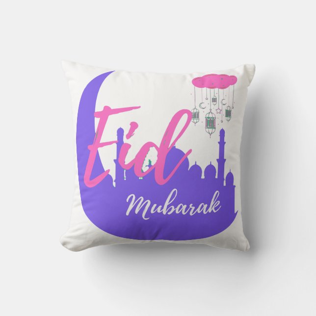 Congratulations on Eid Mubarak Throw Pillow (Front)