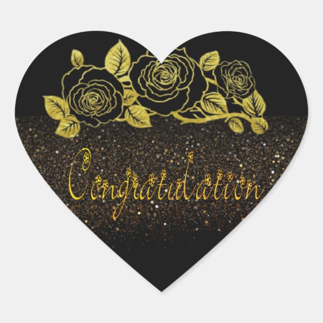 Congratulations on Golden Flowers Heart Sticker (Front)