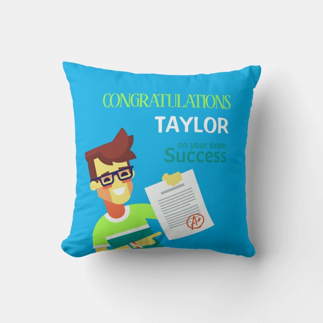 Congratulations on His Exam Success – Customizable Throw Pillow (Front)