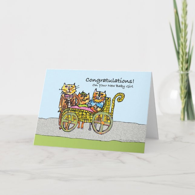 Congratulations on New Baby Girl, Cat Family Card (Front)
