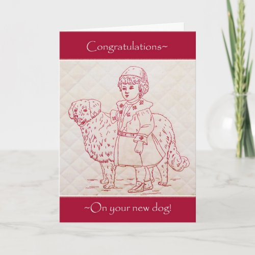 Congratulations on New Dog Vintage Redwork Quilt Card