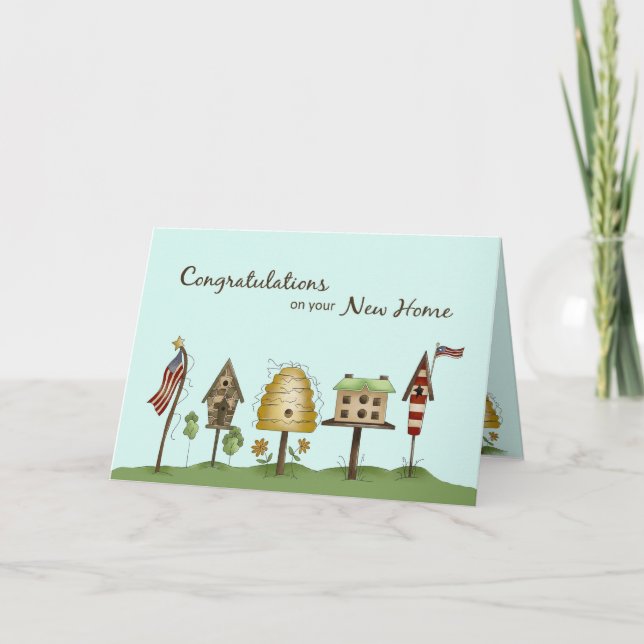 Congratulations on New Home Birdhouses & Flags Card (Front)