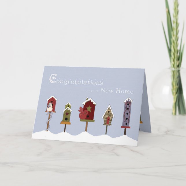 Congratulations on New Home Birdhouses & Snow Card (Front)
