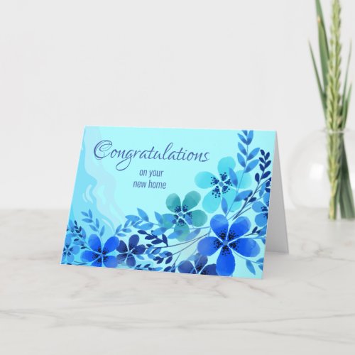 Congratulations on New Home with Blue Flowers Card