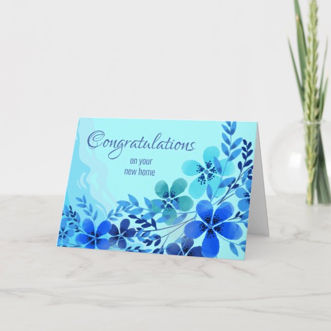 Congratulations on New Home with Blue Flowers Card (Front)