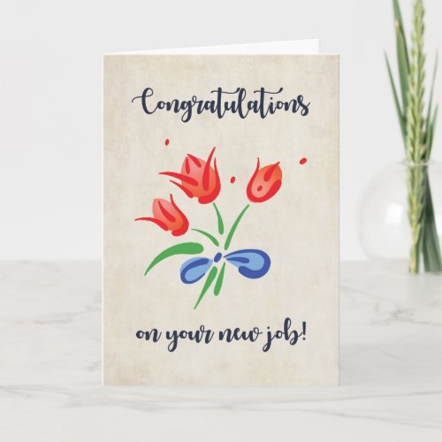 Congratulations on New Job Simple Red Flowers Card