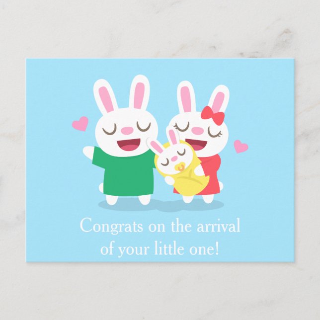 Congratulations on Newborn Cute Bunny Family Postcard (Front)