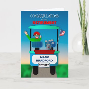 Congratulations On Retirement Golfer Riding Cart Card by TrudyWilkerson at Zazzle