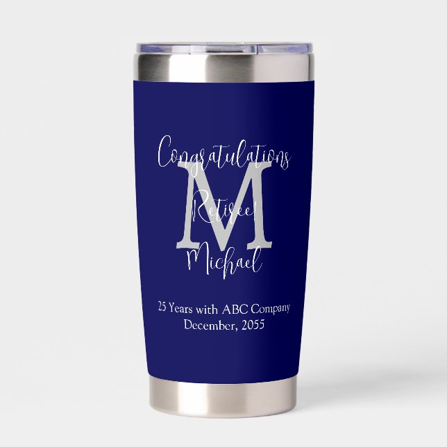 Congratulations on Retirement Monogram Name Blue Insulated Tumbler (Front)