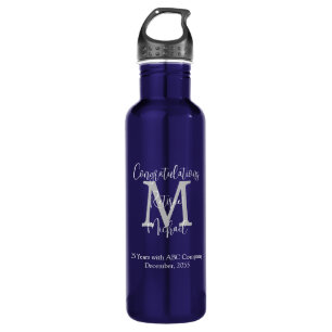 Congratulations on Retirement Monogram Name Blue Stainless Steel Water Bottle