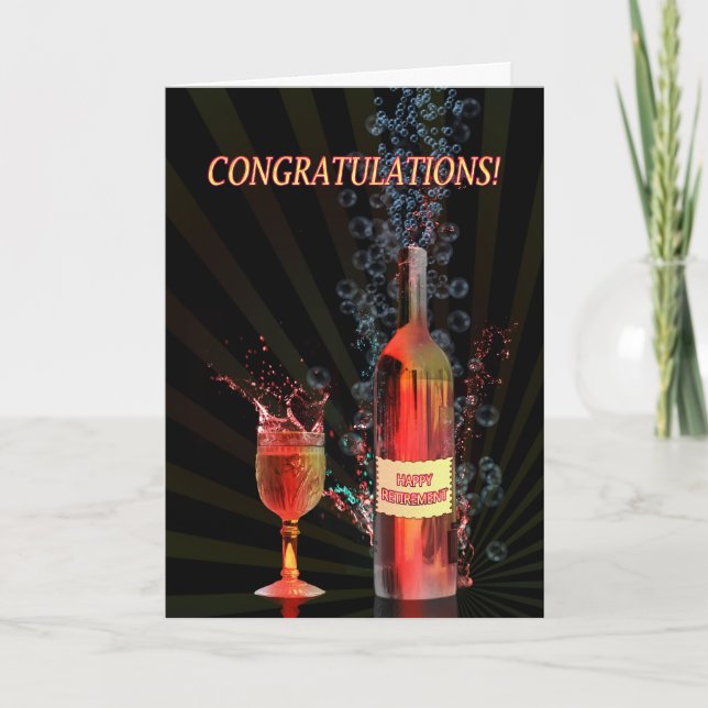 Congratulations on retirement, with splashing wine card (Front)