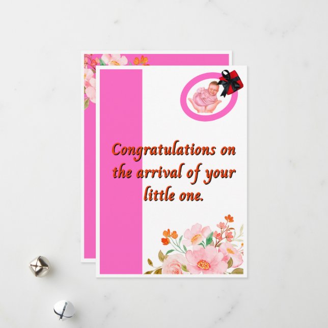 Congratulations on the occasion of a new baby girl holiday card (Front/Back In Situ)