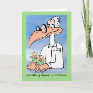 Congratulations on Twins (generic), Stork Cartoon Card