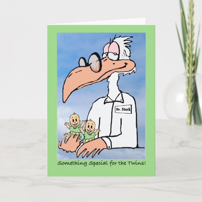 Congratulations on Twins (generic), Stork Cartoon Card (Front)