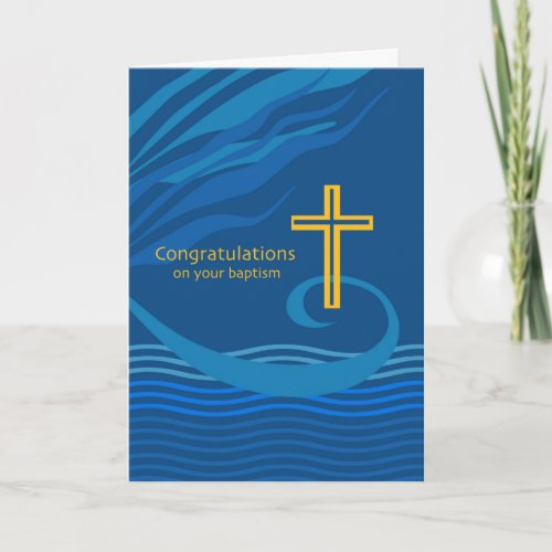 Congratulations on Your Baptism Blue Gold Cross Card