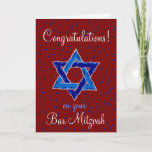 Congratulations on your Bar Mitzvah Card<br><div class="desc">Congratulations on your Bar Mitzvah Mazel Tov red and blue Star of David greeting card by DatesduJour.</div>