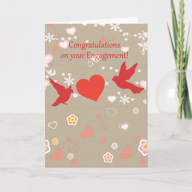 Congratulations on your engagement 2 birds& heart card (Front)