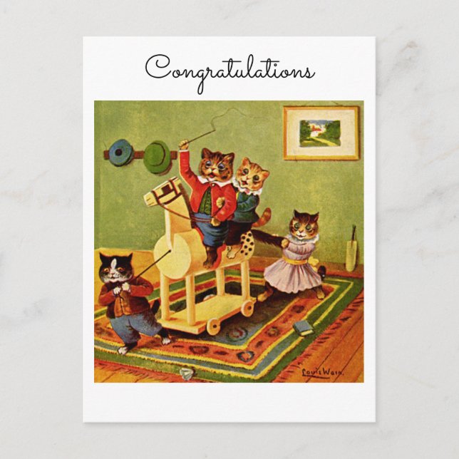Congratulations on Your Equestrian Adventure Cats Postcard (Front)
