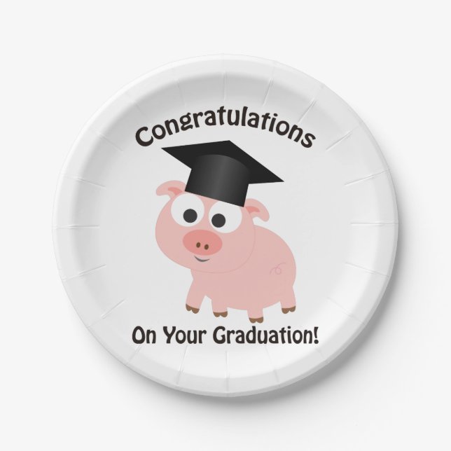 Congratulations on Your Graduation! Pig Paper Plates (Front)