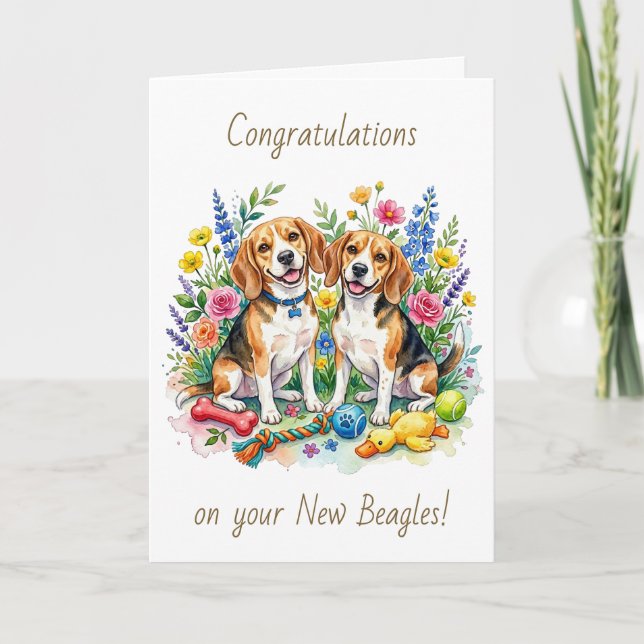 Congratulations on your New Beagles | Two Dogs Card (Front)