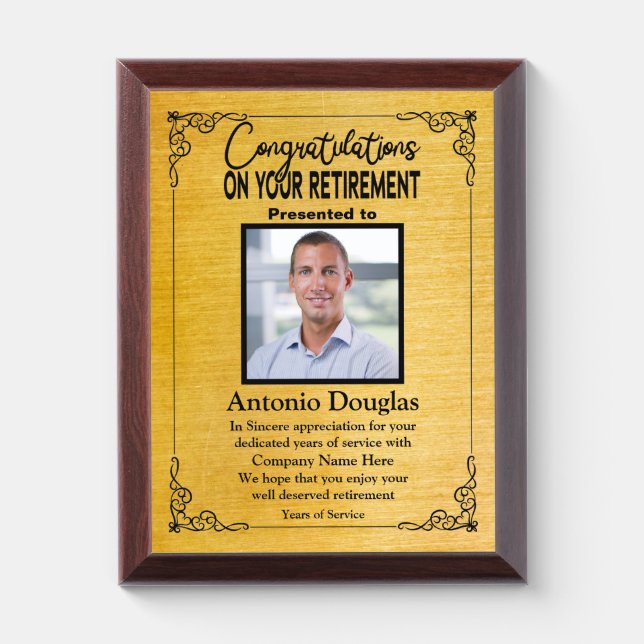 Congratulations on your Retirement Custom Photo Aw Award Plaque (Vertical)